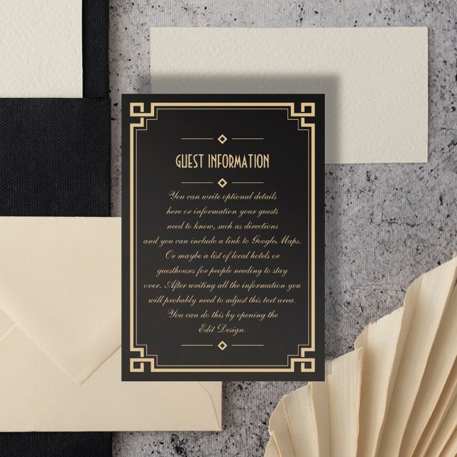 Tjugo Art Deco Mörk Ram Bröllop-inmatningskort Tilläggskort (Skapare uppladdad)