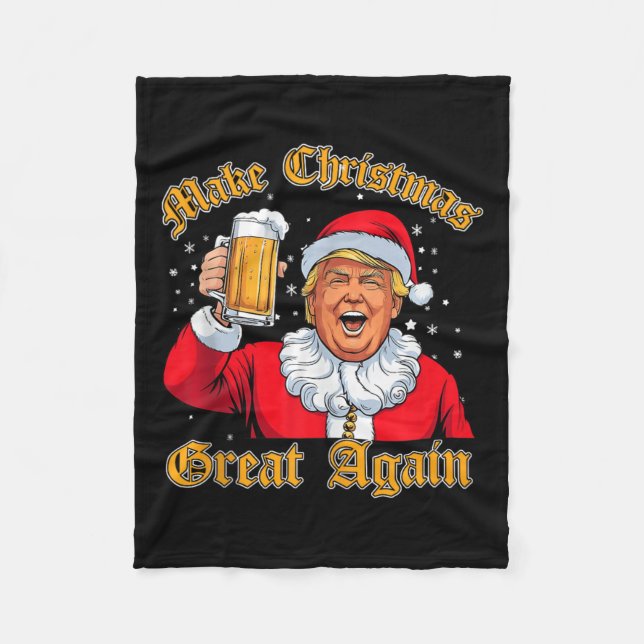 Tjugo julklapp 2024: Drink Beer Trump Santa Fleecefilt (Framsidan)