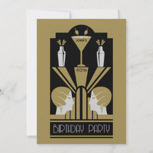 Tjugo leksaker Art Deco Birthday Inbjudningar