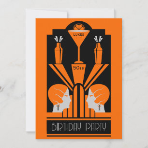 Tjugo leksaker Art Deco Birthday Inbjudningar