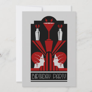 Tjugo leksaker Art Deco Birthday Inbjudningar
