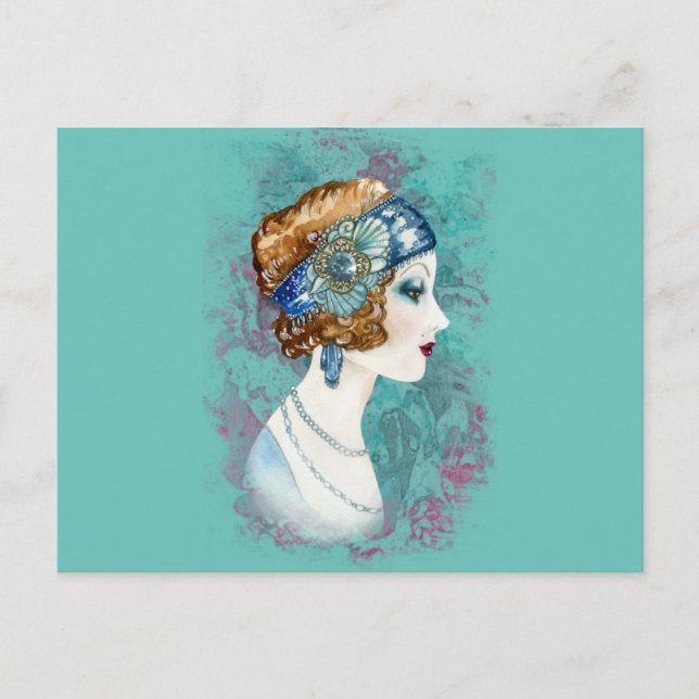 Tjugoårig dam. vykort (Framsida)
