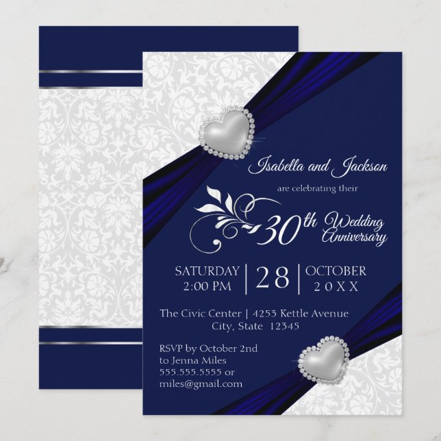 Tjugoårsjubileum design - marin och vit inbjudningar (Fram/baksida)