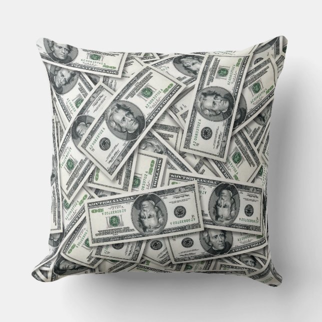 Tjugodollarsedlar Pengar Mönster Kudde (Framsida)