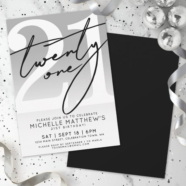 Tjugoen enkel skript 21-årsfirande inbjudningar (Twenty One Simple Script 21st Birthday Invitation)