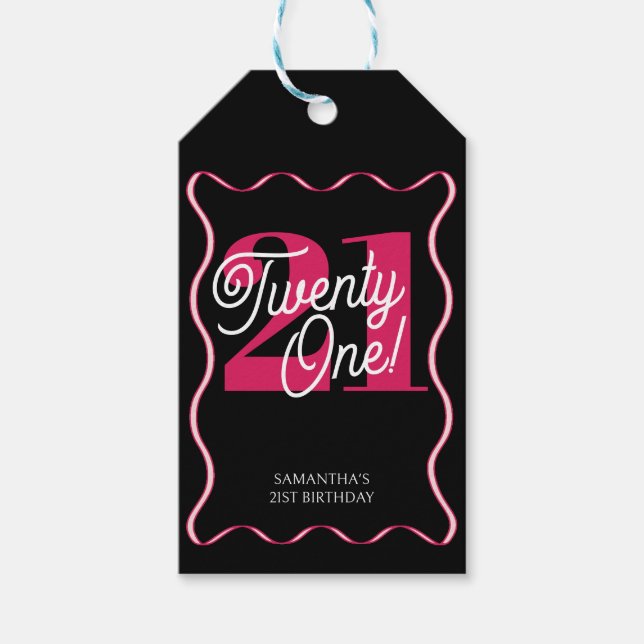 Tjugoen retro Vågigt minimalistisk 21:a födelsedag Presentetikett (Framsidan)