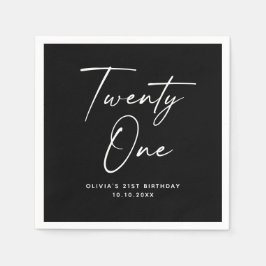 Tjugoett 21-årsdag | Elegant Svart Modern Pappersservett