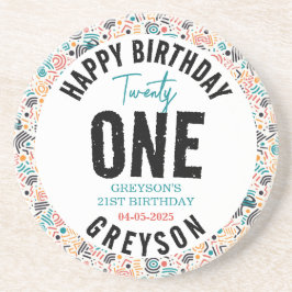 Tjugoett | Färgfull geometrisk 21:a födelsedag Underlägg