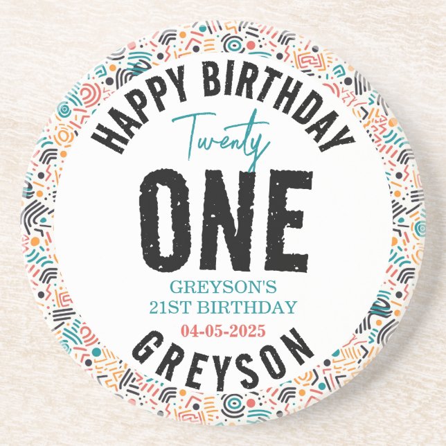 Tjugoett | Färgfull geometrisk 21:a födelsedag Underlägg (Framsidan)
