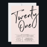 Tjugoett | Modern Rosa 21:a födelsedagen Party Inbjudningar<br><div class="desc">Fira din speciella dag med den här enkla snyggten 21:a födelsedagsinbjudan. Den här designen har ett penselskript för chic med en ren layout i kombinationen svart och  rosa färg. Fler design finns på min butik BaraBomDesign.</div>
