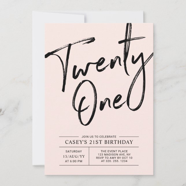 Tjugoett | Modern Rosa 21:a födelsedagen Party Inbjudningar (Framsida)