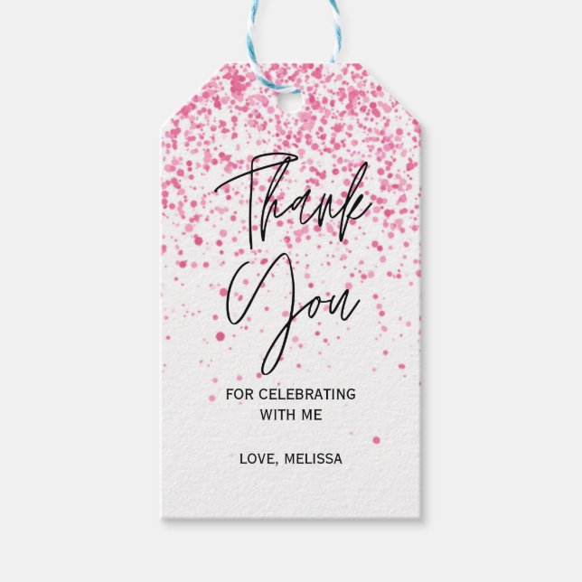 Tjugoett mousserande Shock rosa Glitter Tack Presentetikett (Framsidan)