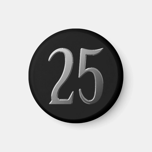 Tjugofem Silver inbäddade i svart Magnet (Framsidan)