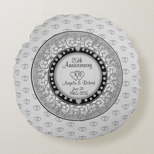 Tjugofemtonde årsdagen Silver Bröllop Rund Kudde (Framsidan)