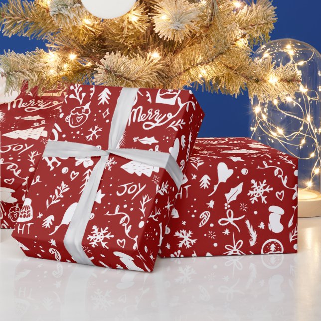 Tjugojulsillustrationer mönster röd presentpapper (Helgdagar)