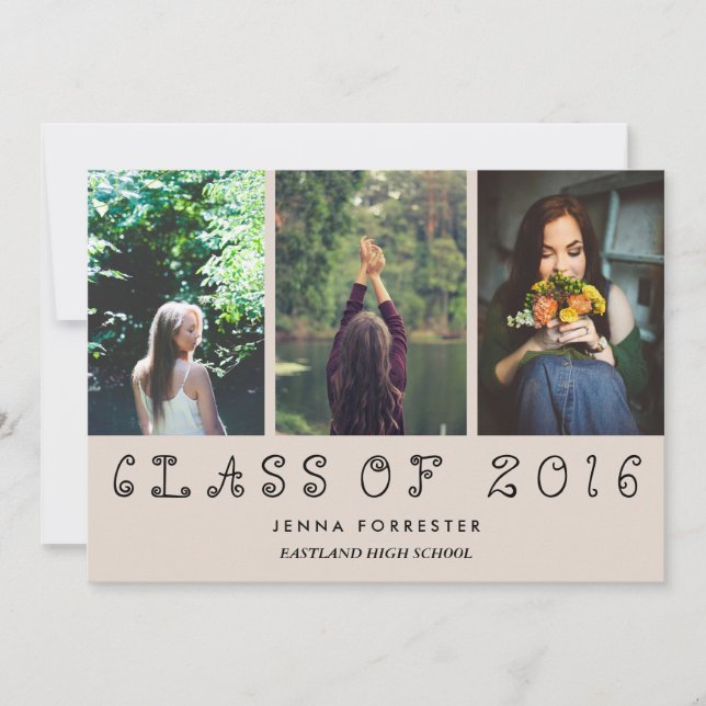 Tjugoklass för 2016 - Studentfest med tre foton Inbjudningar (Framsida)