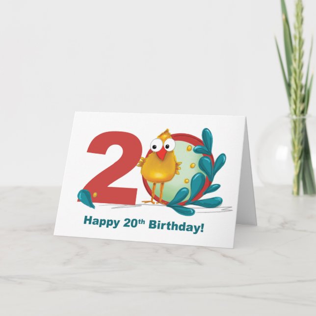 Tjugonde 20:e födelsedagen med Funny Bird och Gren Kort (Framsida)