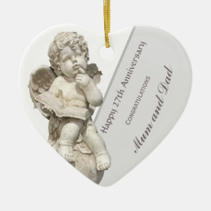 Tjugosjunde Bröllop-årsdagen, Statue Heart Julgransprydnad Keramik