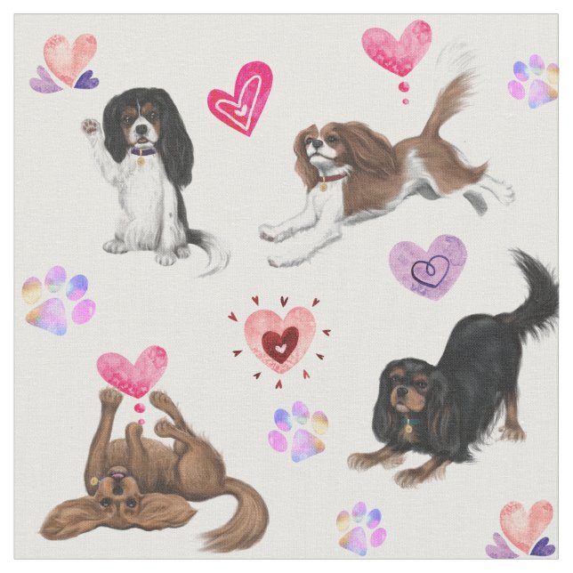 Tjuliga Cavaliers med Hearts Fabric Tyg (Närbild)