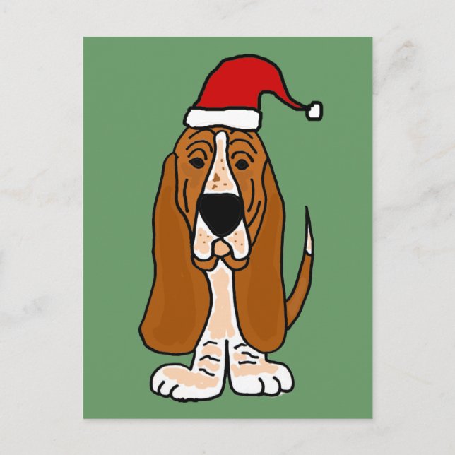 Tjuny Basset Hound i jultomten Art Helg Vykort (Framsida)