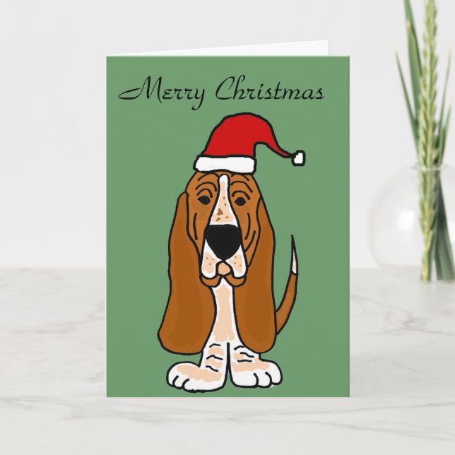 Tjuny Basset Hound i jultomten Art Helgkort (Framsida)