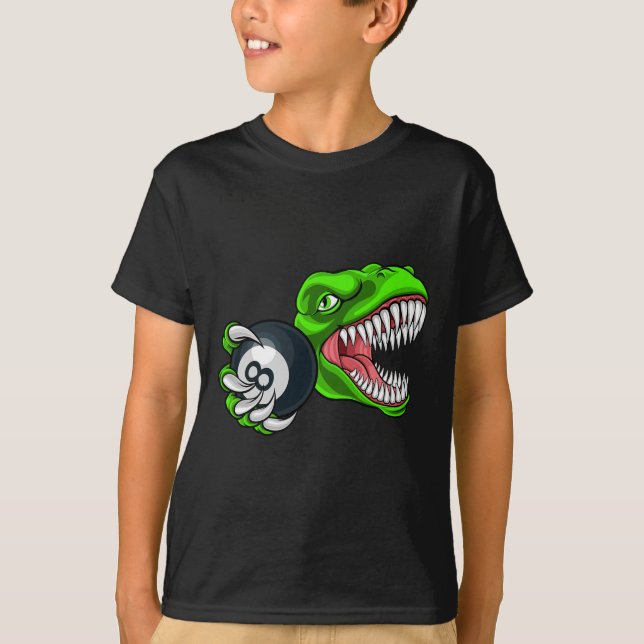 Tjuny Billiards T-rex Art Billiards som spelar Bas T Shirt (Framsida)