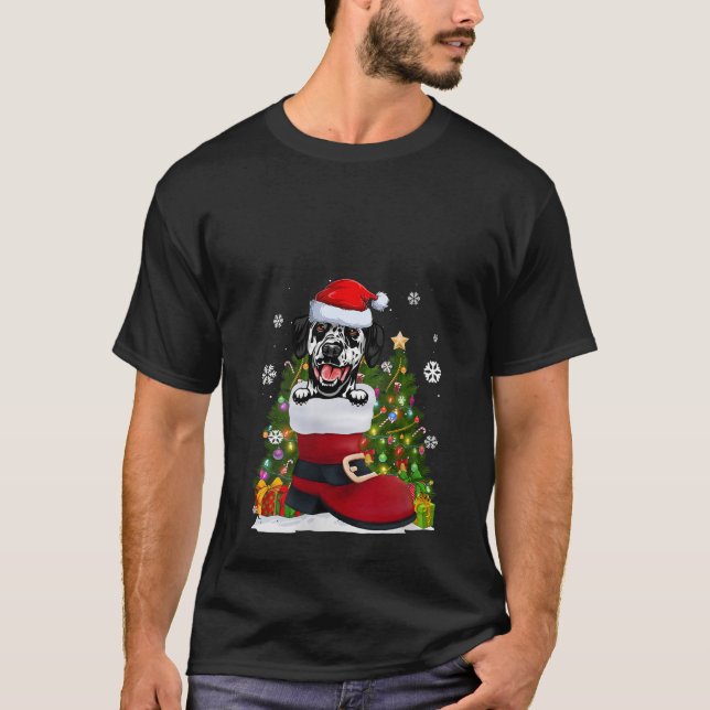 Tjuny Dalmatian i Shoe Santa Hat Ugly Christm T Shirt (Framsida)