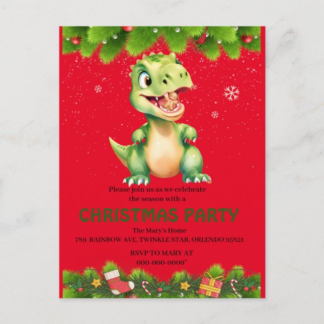 Tjuny Dinosaur äter kakor från bröd Jul Vykort (Framsida)