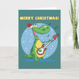 Tjuny Dinosaur spelar Guitar på jul Helgkort
