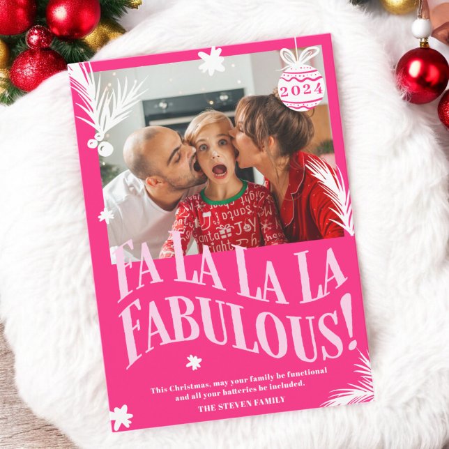 Tjuny Fa La La Fabulous Rosa Julfoto Julkort (Funny Fa La La La Fabulous Pink Christmas photo Holiday Card)