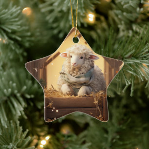 Tjuny fårjulmas, Gift for farm älskare Julgransprydnad Keramik