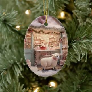 Tjuny fårjulmas, Gift for farm älskare Julgransprydnad Keramik