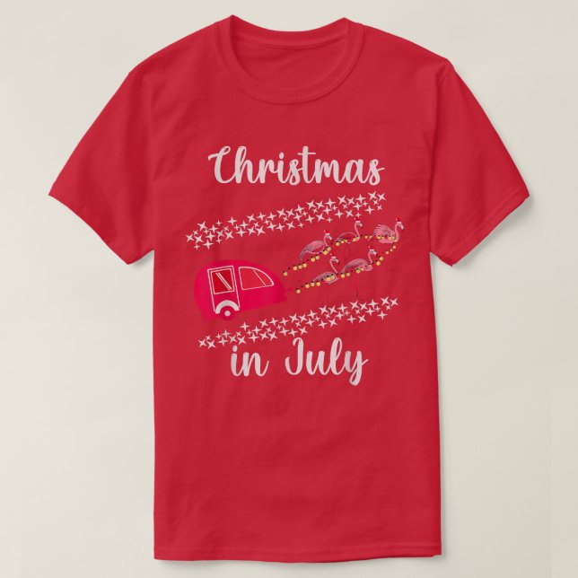 Tjuny Flamingo Rosa Retro Camping Car God jul i fl T Shirt (Design framsida)