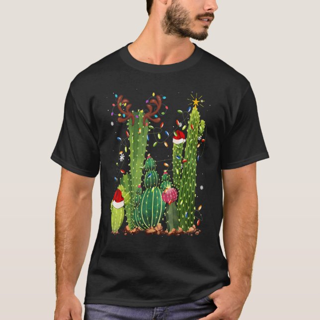 Tjuny jul Ljus Cactus Santa Hat,Cactus Rei T Shirt (Framsida)