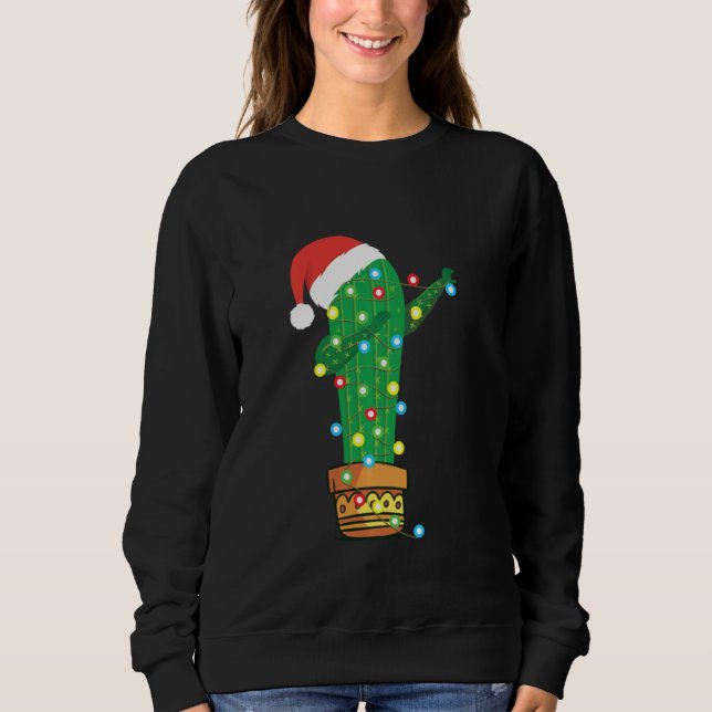 Tjuny jul Ljus Dabbing Cactus Santa Hat Ca T Shirt (Framsida)