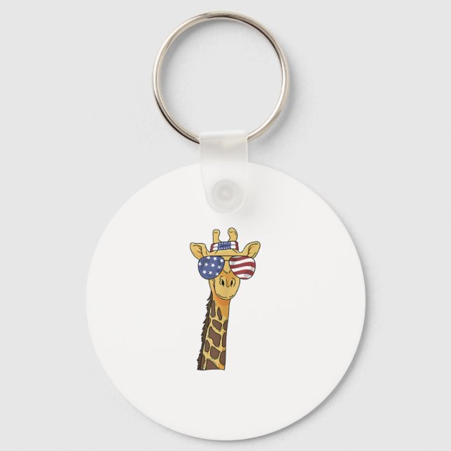 Tjuny juli 4:e Flagga Patriotic Giraffe Nyckelring (Framsida)