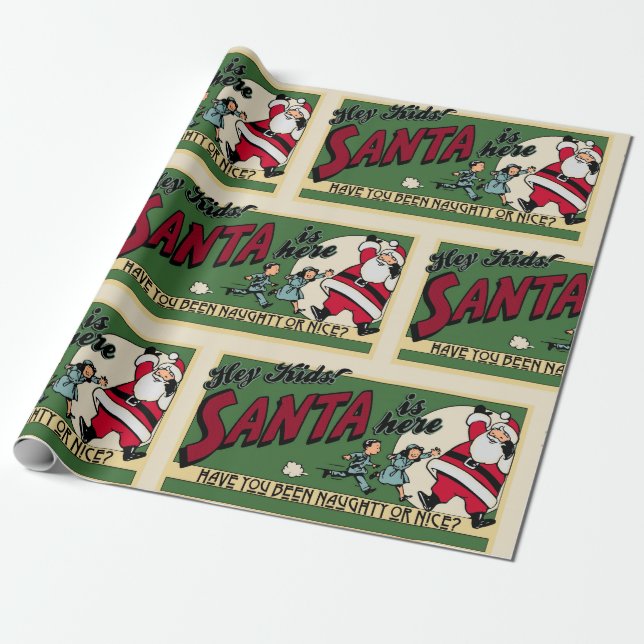 Tjuny jultomten "Naughty" eller "Nice" Text Retro  Presentpapper (Utrullad)