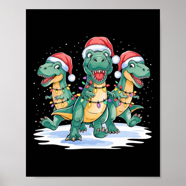 Tjuny jultomten Reindeer Cute Dinosaur Santa Poster (Framsidan)