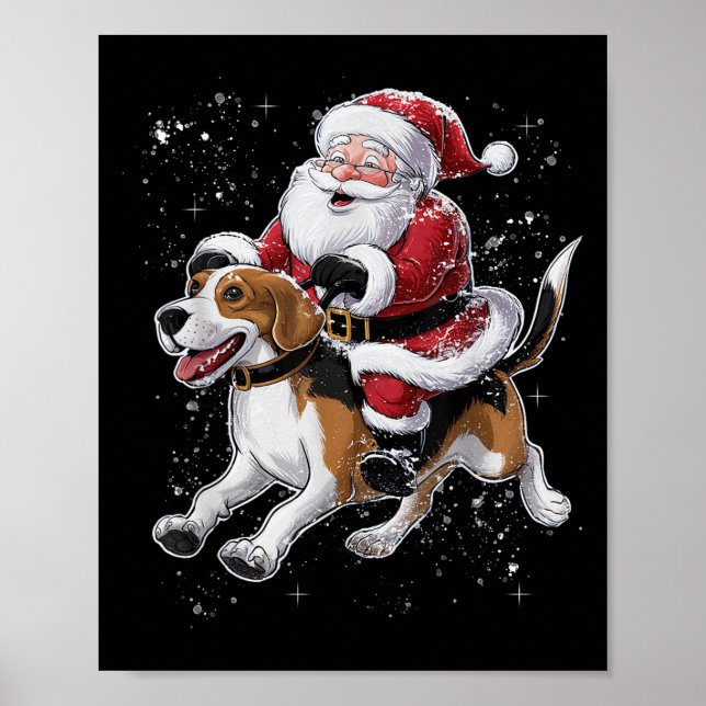 Tjuny Jultomten Riding Beagle Hund Jul för julen Poster (Framsidan)