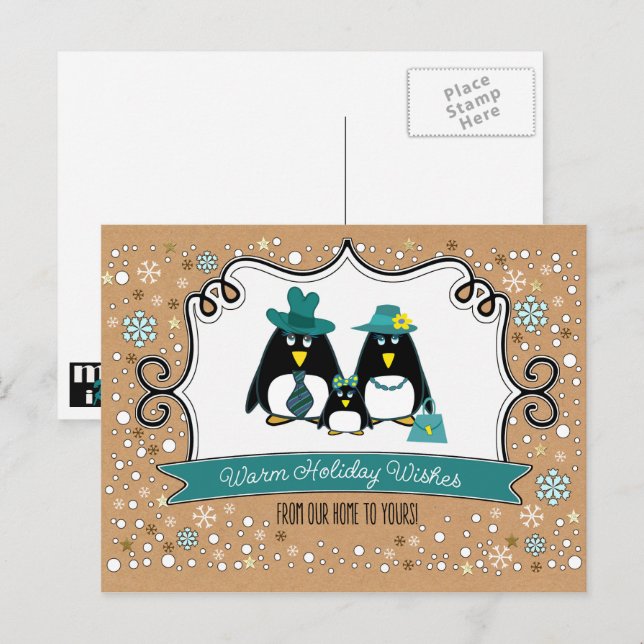 Tjuny Penguin-familjen, 3 julvykort Helg Vykort (Fram/baksida)