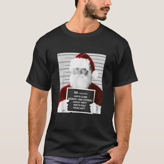 Tjuny Santa Mugshot i fängelsemilen T Shirt (Framsida)