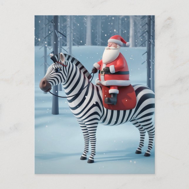 Tjuny Santa och Zebra Winter Forest Vykort (Framsida)