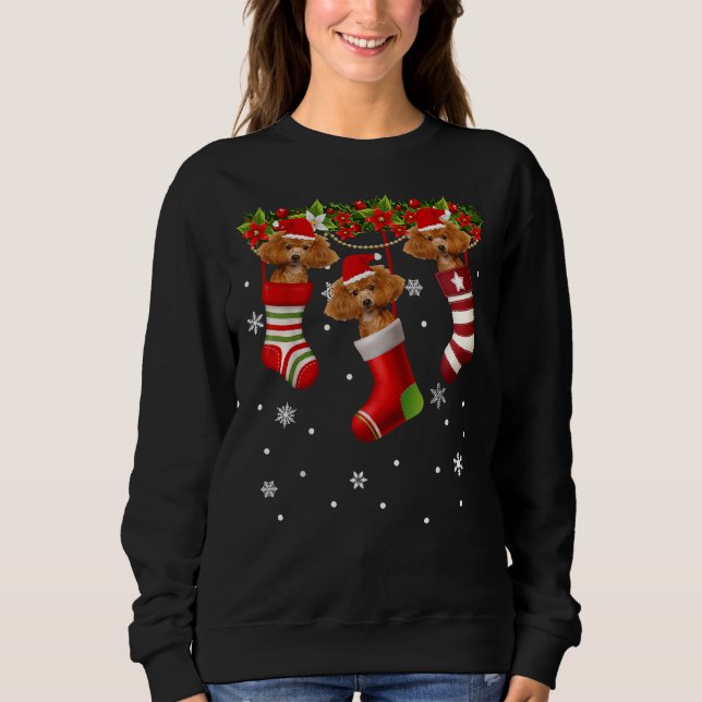 Tjuny Santa Pudel i jultomten Sock Hund älskare Gi T Shirt (Framsida)