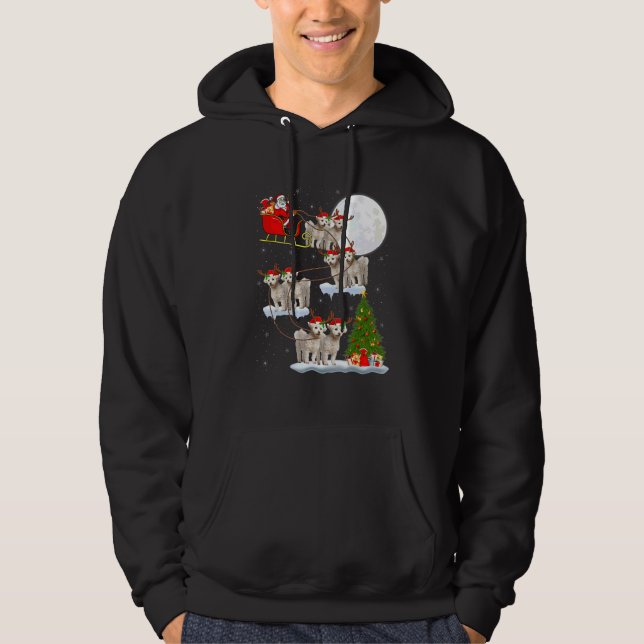 Tjuny Santa Riding Bichon Frise Måne jul Lig Hoodie (Framsida)