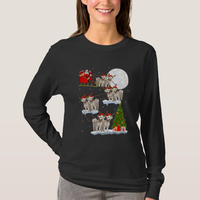 Tjuny Santa Riding Bichon Frise Måne jul Lig T Shirt (Framsida)