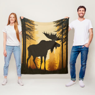 Tjur Älg Siluett Dimma Dimmig Skog Gryning Fleecefilt