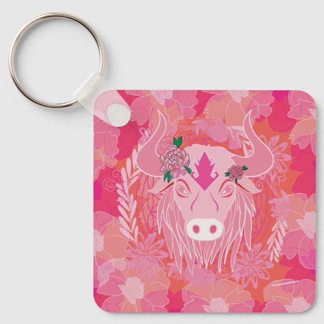 tjur,blomma, blått, mandala,zen,chakra nyckelring (Framsida)