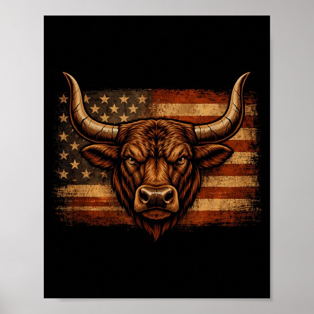 Tjur distresserad amerikansk flagga western countr poster (Framsidan)
