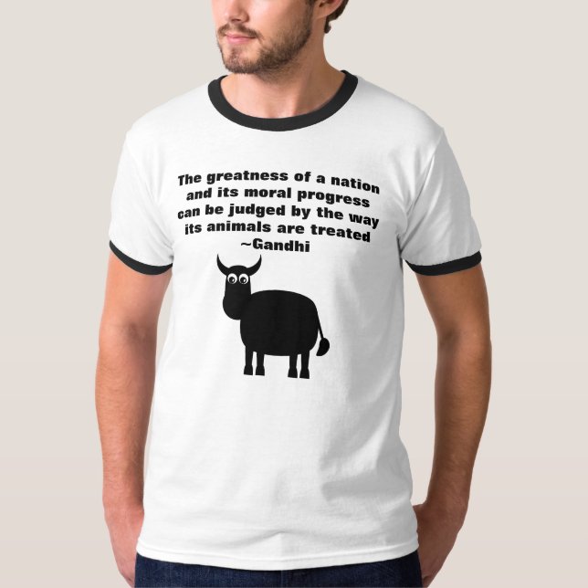 Tjur för svart för Gandhi djurens T-shirt (Framsida)