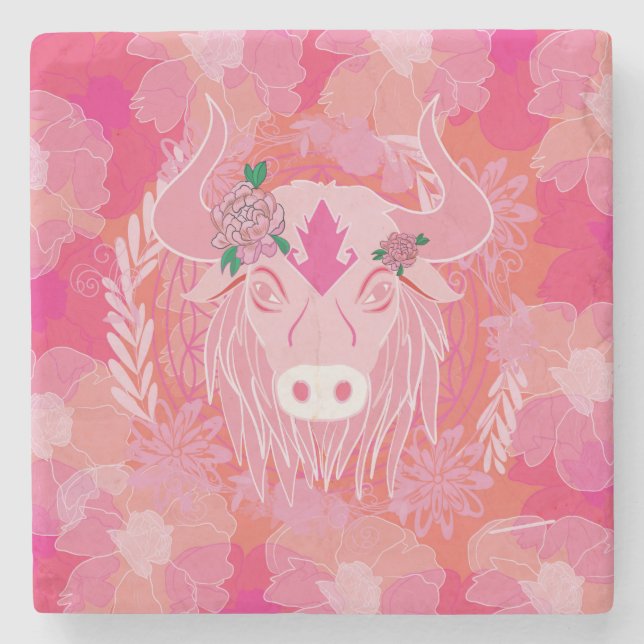 tjur,livets blomma, blå, mandala,zen,chakra stenunderlägg (Framsidan)